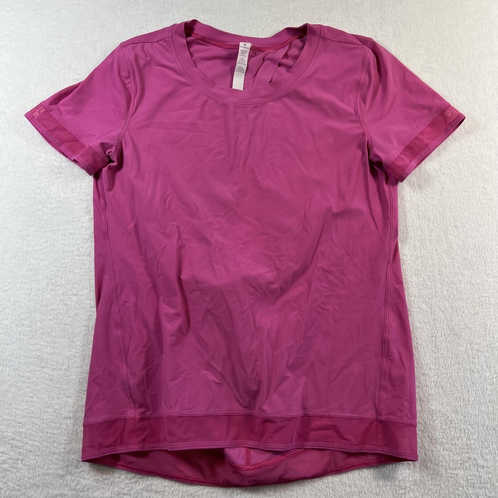 Lululemon Shirt Womens 2 Pink Short Sleeve Open Back Athletic Yoga Top Running